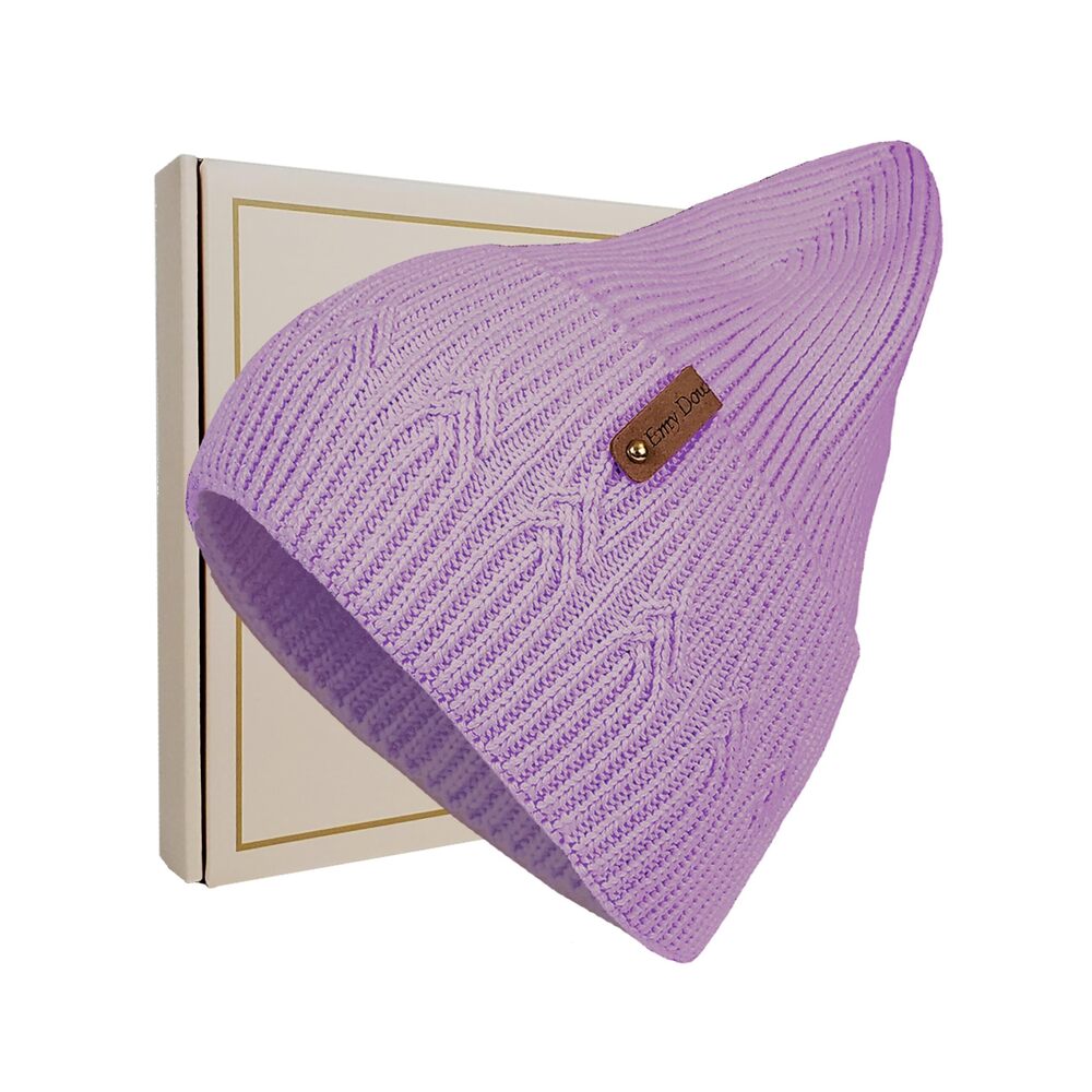 1146 Bonnet tricoté en boîte Cadeau Pour Femme, Lilas, Small-Medium